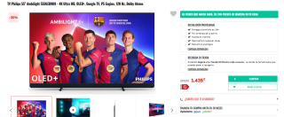 TV Philips 55" Ambilight 55OLED909 - 4K Ultra HD, OLED+, Google TV, P5 Engine, 120 Hz, Dolby Atmos por 1.435€