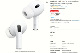 Apple AirPods Pro met MagSafe-oplaadcase (USB‑C) (2e generatie) voor €239 bij Amazon