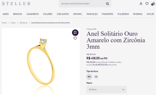 Anel de Zircônia, modelo Solitário 4 Garras Batido - R$ 418