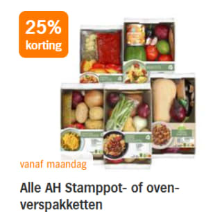 Alle AH Stamppot- of oven-verspakketten 25 % korting bij de AH