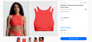 Bralette CK Deconstructed Rojo Calvin Klein por $20.990