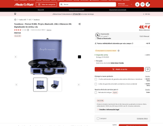 Tocadiscos Prixton VC400 78 rpm Bluetooth USB 2 3W Digitalizador de vinilos Lila por solo 45,45€