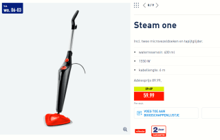 VILEDA® Steam One Stoomreiniger-Vloerreiniger voor €59,99 bij de Aldi