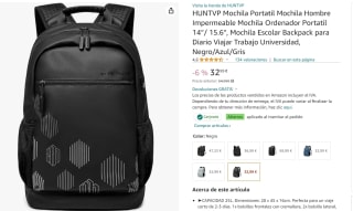 Hombre Impermeable Mochila Ordenador Portatil 14”/ 15.6” por €19,79