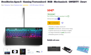 SteelSeries Apex 5, gaming toetsenbord voor €79,99 bij Bol.com
