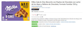 4 Paquetes de Milka Cake & Choc Bizcocho con Pepitas de Chocolate con Leche de los Alpes y Relleno de Chocolate Formato Familiar 350g por 12.14€