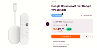 Google Chromecast met Google TV - 4K HDR voor €49,95 bij Ibood