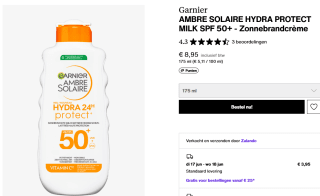 Garnier Ambre Solaire Hydra 24H Protect Lotion Zonnebrandcrème SPF 50+ voor €8,95 bij Zalando