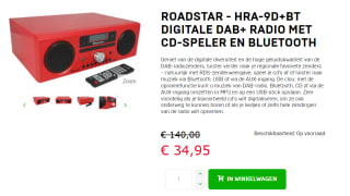 Roadstar HRA-9D+BT/RDL Digitaal 30W Rood CD radio voor €34,95 bij Dagknaller