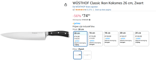 Wusthof - Classic Ikon Koksmes 26 cm voor €74,90 bij Amazon