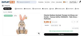 Peluche Mediano Sentado Thumper de Disney con Sonido por 9,99€