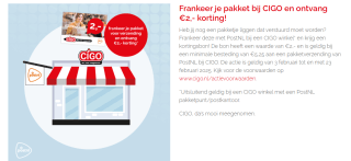 €2 kortingsbon als je pakket frankeert met PostNL bij CIGO