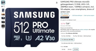 SAMSUNG PRO Ultimate microSD 512GB voor €54,47 bij Amazon