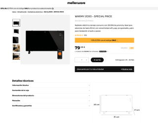 Radiador Convector Eléctrico Mellerware Warmy 2000 por solo 72€