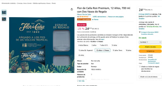 Flor de Caña Ron Premium 12 Años 700 ml con dos Vasos de Regalo por 24,61€