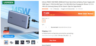 UGREEN 100W Powerbank 145W Max 25000mAh Externe batterij met 3 poorten voor €77,69 bij Banggood