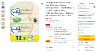 960 Pañuelos faciales Colhogar Pure Natural 12x80 - Caja de Faciales Suaves Biodegradables por 17,76€