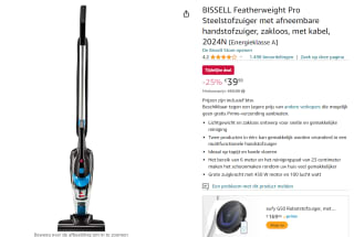 BISSELL Featherweight Pro 2024N - Steelstofzuiger - Met snoer voor €39,99 bij Amazon