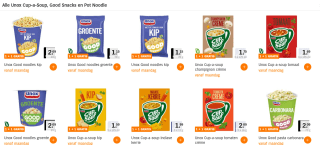 1+1 gratis op Alle Unox Cup-a-Soup, Good Snacks en Pot Noodle bij de AH