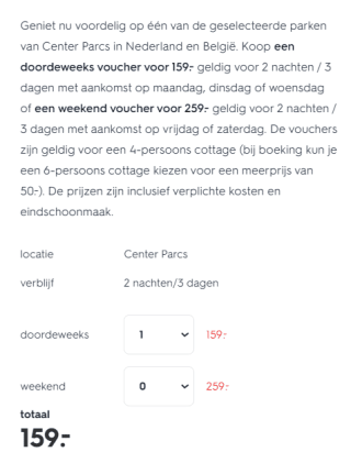 HEMA bungalowweken midweek of weekend Center Parcs vanaf €159