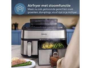 PHILIPS NA555/00 9L Airfryer met stoomfunctie Zilver voor €127 + 25 ING punten en na cashback