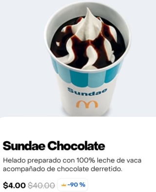 Sundae de Chocolate por $4 en McDonald's Rappi