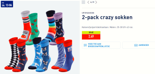 2-pack crazy sokken voor €2,49 bij de Aldi