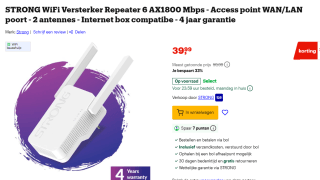 Strong Repeater AX1800 - WiFi 6 -1800 Mbit/s voor €39,99 bij Bol