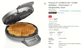 Princess 132380 Wafelijzer – 5 hartjeswafels voor €24,49 bij Amazon