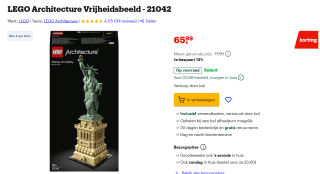 LEGO Architecture Vrijheidsbeeld (21042) voor €65,99 bij Bol