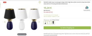 Navaris Ananas tafellamp met keramieken voet voor €15,24 bij Outlet46