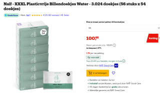 Naïf XXXL Plasticvrije Water Billendoekjes 3.024 doekjes voor €100,46 bij Bol
