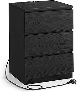 VASAGLE Mesita de Noche con Estación de Carga, Mesa Auxiliar con 3 Cajones, 2 Tomas AC, 2 Puertos USB por 56,79€