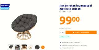 Ronde rotan loungestoel met luxe kussen voor €99 bij de Action