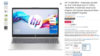 HP 15-fd0190ns Intel Core i7-1355U, 16GB RAM, 512GB SSD, Intel Iris Xe Graphics, Sin Sistema Operativo por 579,99€