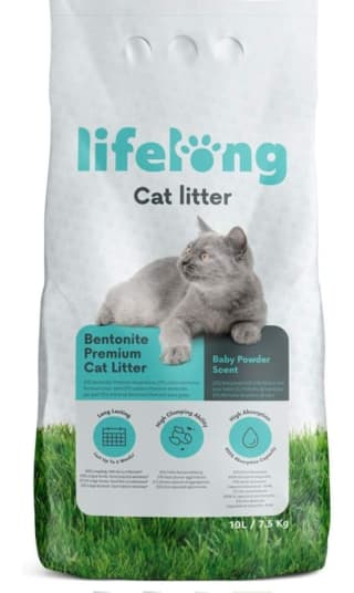 Marca Amazon - Lifelong Arena de bentonita para gatos por 5,42€.