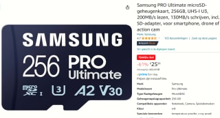 Samsung PRO Ultimate microSD-geheugenkaart, 256GB incl. adapter voor €25,99 bij Amazon