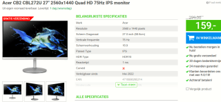 Acer CB2 CBL272U 27" 2560x1440 Quad HD 75Hz IPS monitor voor €159 bij Megekko