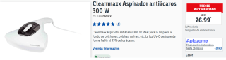 Aspirador antiácaros 300 W Cleanmaxx por 26.99€