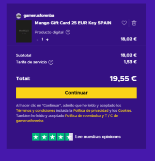 Mango Gift Card 25€ por solo 19,55€