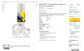 Pack 8 rollos de lámina adhesiva transparente 19 mm x 10 m por solo 1,80€