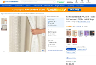 Cortina da Blackout PVC com Tecido Voil - R$ 56,90