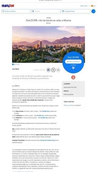 Vuelos a Albania desde 29,99€ por trayecto.