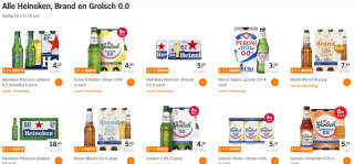 Alle Heineken, Brand en Grolsch 0.0 1+1 gratis bij de AH