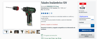 Taladro Inalámbrico 12V por 11,99€