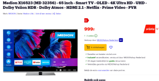 Medion X16523 (MD 32356) - 65 inch - Smart TV voor €999 bij Bol.com