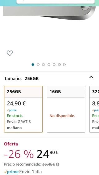 SanDisk Ultra Luxe, Memoria flash USB 3.1 de 256 GB por 24,90€.