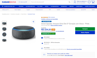 Smart Speaker da Amazon, modelo Echo Dot de 3ª Geração - R$ 224,10