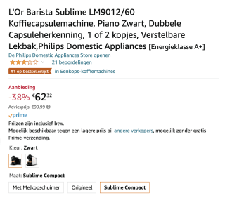 L'Or Barista Sublime LM9012/60 Koffiecapsulemachine + 40 cups voor €32,32 dmv cashback
