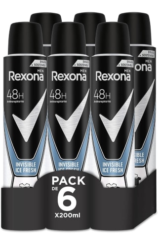 Pack de 6×200ml Rexona Invisible spray para hombre por 9,89€.